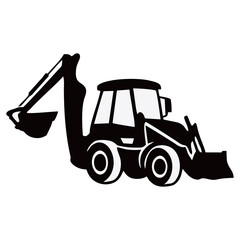 silhouette photo of excavator with white background