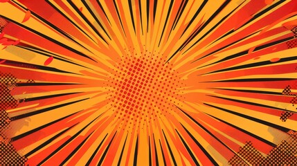 Fototapeta premium A vibrant explosion of orange and yellow rays radiating from a central point, creating a dynamic effect.