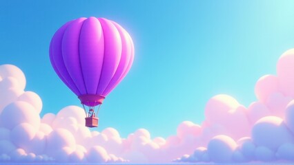 Fototapeta premium Dreamy Purple Hot Air Balloon Soaring Above Pink Clouds
