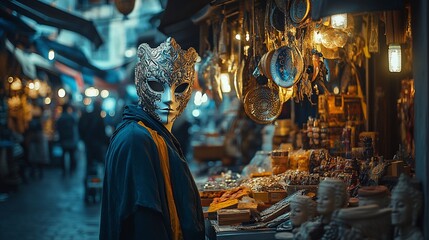 Venetian Market Mask, Evening Ambiance, Intricate Design