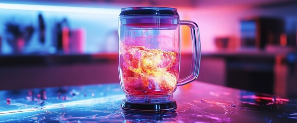 Vibrant Blend: Futuristic Blender in Neon Kitchen