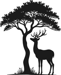 Majestic deer silhouette underneath a lush tree