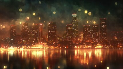 Night Lights over City Skyline.