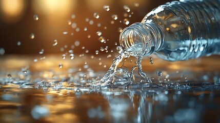 Water Pouring: Dynamic Splash from Bottle, Macro Photography, Liquid Motion.