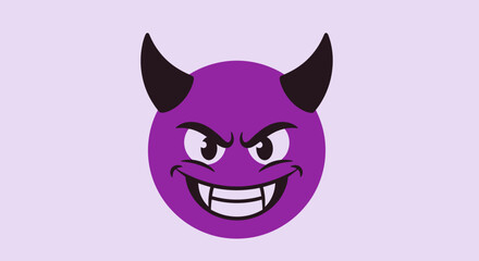 A cartoon devil face with sharp horns, a menacing grin, and angry eyes.