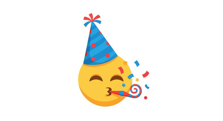 A cheerful emoji celebrating a birthday with a party hat and confetti.