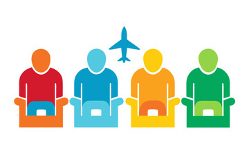 set of Person sitting in first class airplane seat icon silhouette vector illustration
