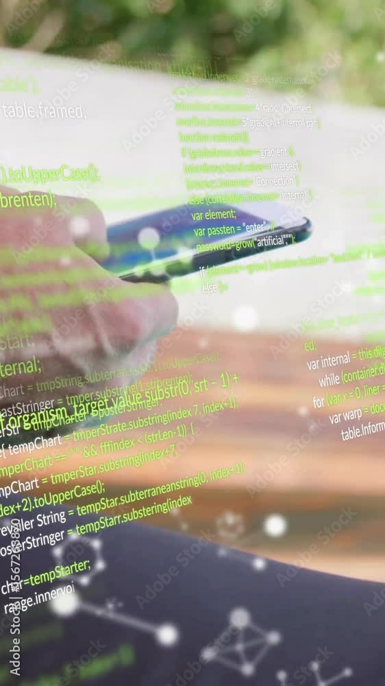Poster animation of data processing over caucasian man using smartphone