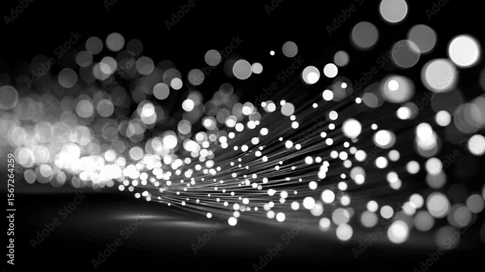 Poster abstract digital light particles flowing through space with bokeh effect