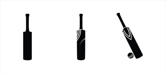 cricket bat vector set hand drawn illustration on white background. cricket silhouette vector icon set.