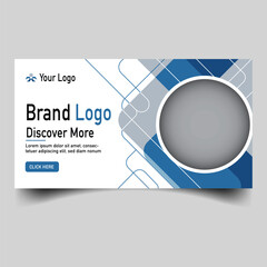 Modern abstract banner with geometric blue and gray shapes, featuring "Discover More" text and an image placeholder.