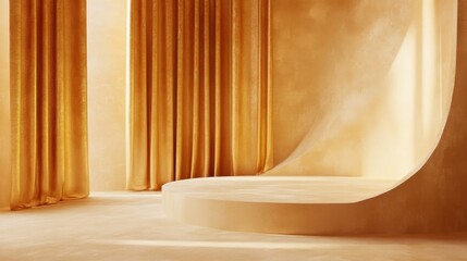 Golden Curtained Minimalist Display.