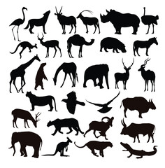 Silhouette artwork features 30 various animals