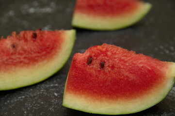 Tasty sliced watermelon on outdoors freshly sliced watermelon pieces arranged High quality photo...