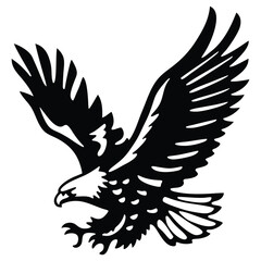 Majestic eagle soars with powerful outstretched wings, displaying strength and freedom against a white backdrop.