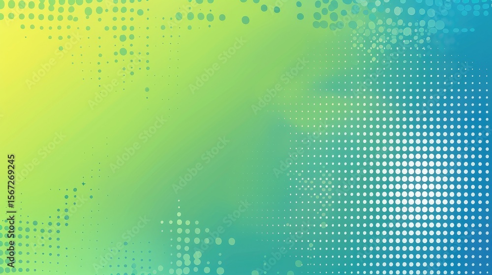 Poster a vibrant gradient background with dotted patterns in green and blue hues.