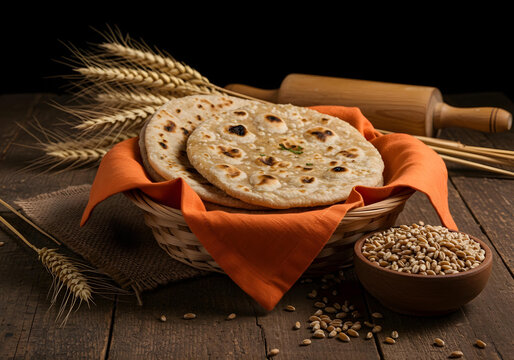 Three rotis and wheat
