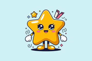 Cute star mascot illustration, happy cartoon character, shine bright message, cheerful celebration, fun vector, playful art