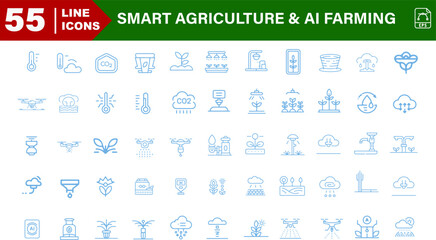 AI Crop Management Icons – Drone Scan, Fertilizer Dispenser, Yield Prediction