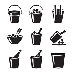 Ice Bucket Outline Icons for Drinks

