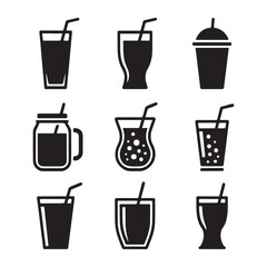 Fresh Smoothie Glass Outline Icons
