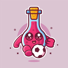 smiling flask glass character mascot playing football isolated cartoon