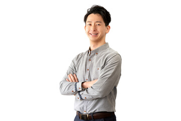 腕組みをして微笑む男性ビジネスマン（背景透過PNG）