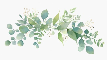Minimalist eucalyptus wreath with delicate gold line art and pure white background showing elegant natural aesthetic, suitable for modern home decor, wedding invitations, design or digital wallpaper.