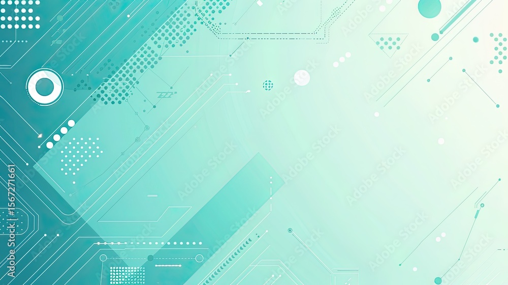 Poster abstract geometric design with lines and shapes in teal and white tones.