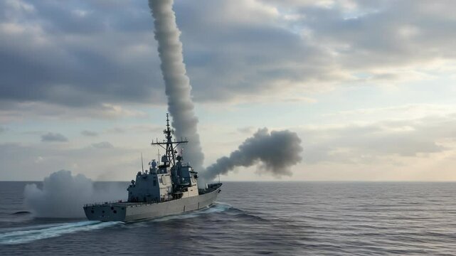  Navy Warship Launching Missile from Vertical Launch System at Sea