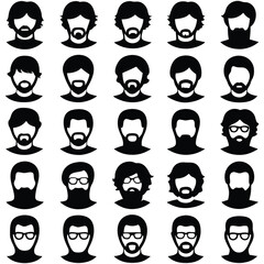 Diverse facial hair styles showcased through various black and white male avatar icons, representing different fashion trends.