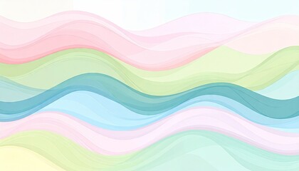 Abstract Layered Sine Wave Curves in Pastel Hues of Pink Green Blue and Yellow creating a Seamless Background