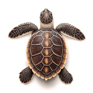 Tiny sea turtle with patterned shell and flippers spread baby turtle reptile