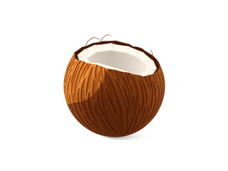 Whole brown coconut with a top opening, isolated on a white background, suitable for tropical and food themes. Generative AI