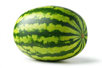 Fresh, ripe watermelon on a clean white background, highlighting its vibrant green stripes and texture