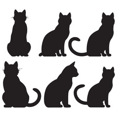 Six silhouette images of cats in various sitting poses arranged in a twobythree grid