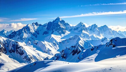 冬の青空と雄大な雪山の風景イラスト