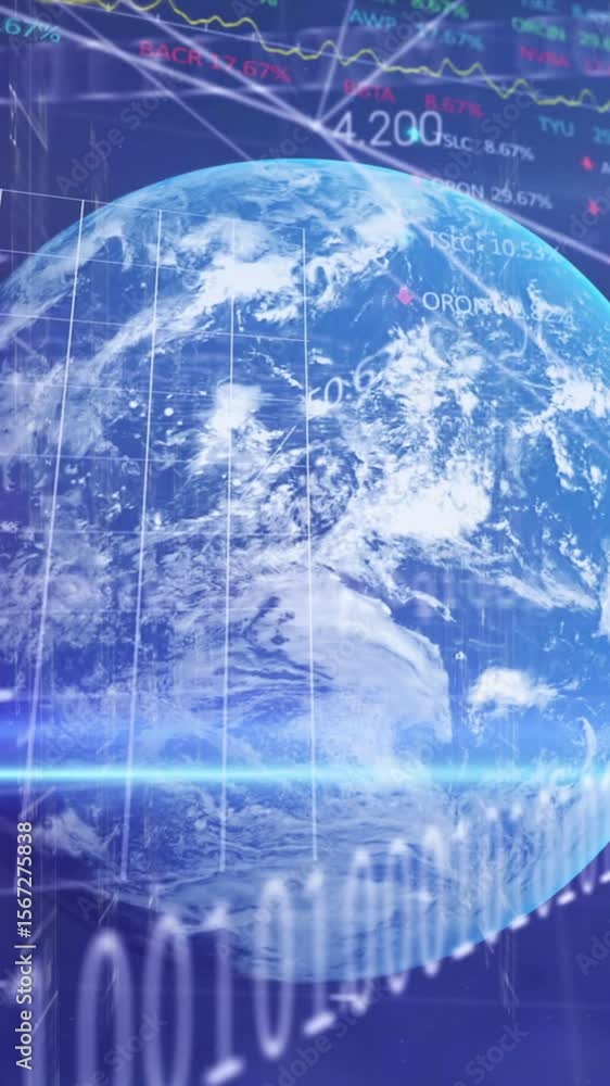 Poster animation of globe over data processing and network of connections