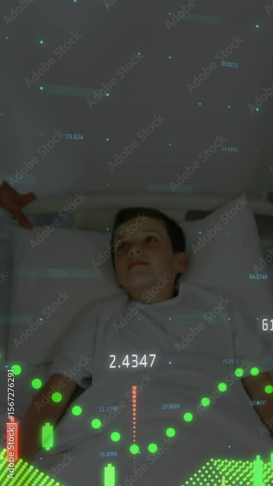 Poster animation of data processing over caucasian doctors with patient talking