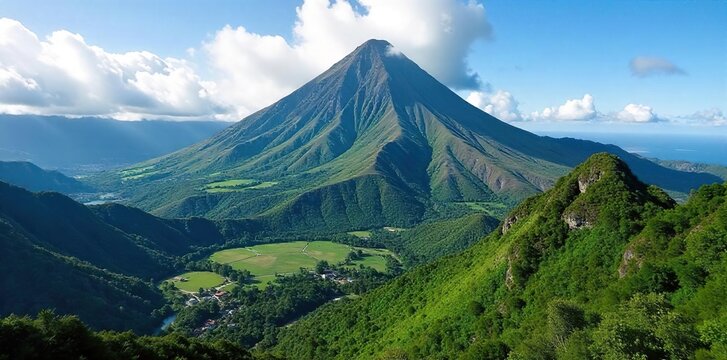Majestic Mount Orohena, Tahiti's highest peak, dominates the landscape Lush green valleys and dramatic cliffs surround the volcanic summit, a breathtaking panorama of natural beauty , paradise, ocean