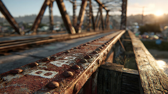 Rusty Bridge at Sunset, Close-up View