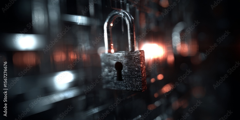 Poster metallic padlock on a blurred background symbolizing security and protection in a digital or physica