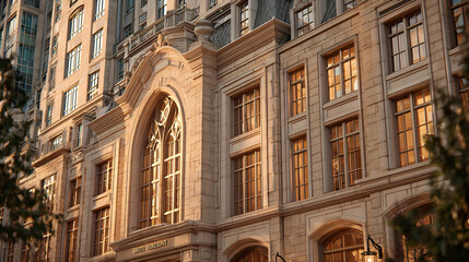 Obraz premium Elegant Classic Building Facade at Sunset
