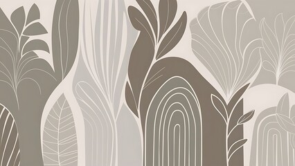Elegant abstract botanical illustration featuring neutral earth tone colors creates a calming