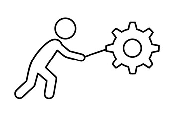 Stick Figure Pushing Gear silhouette vector illustration