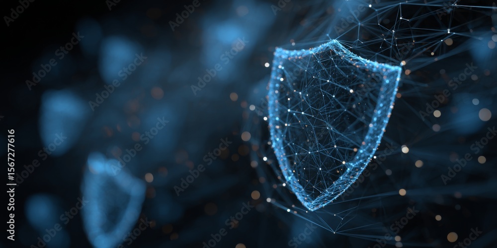 Poster Digital Concept of Cybersecurity with Network Shield and Data Protection Visualizations Representing Safety in Technology Environments