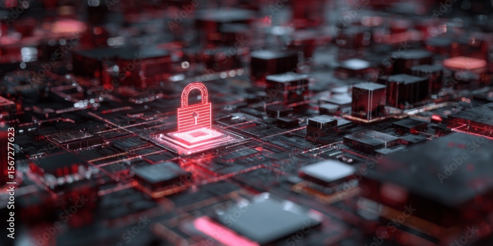 Poster Abstract digital background with glowing padlock symbol representing cybersecurity and data protection in technological environment