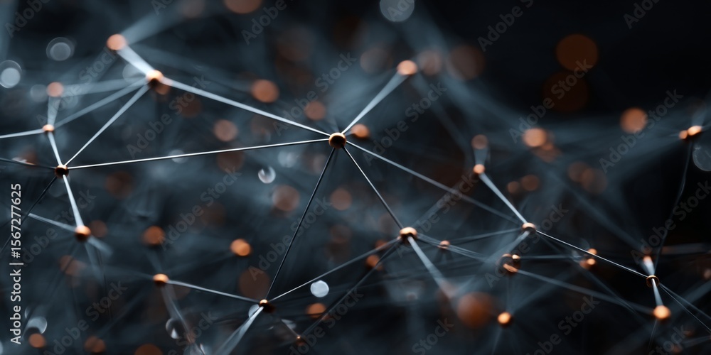 Poster Abstract Technology Background with Glowing Connections and Nodes Depicting a Network of Information Transmission in a Dark Setting