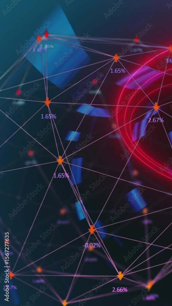 Poster animation of globe of network of connections over glowing tunnel in seamless pattern