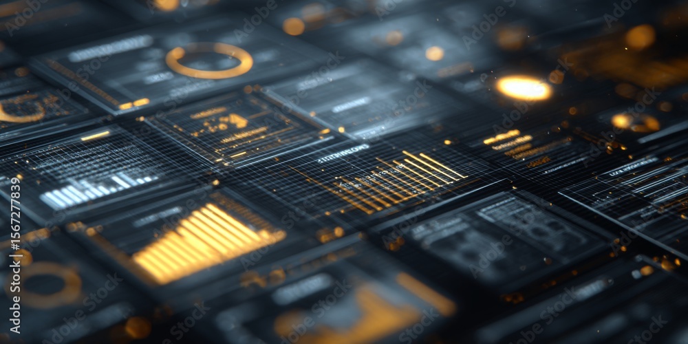 Poster Modern Data Visualization with Dynamic Charts and Graphs on Dark Background for Business Intelligence and Analytics Applications